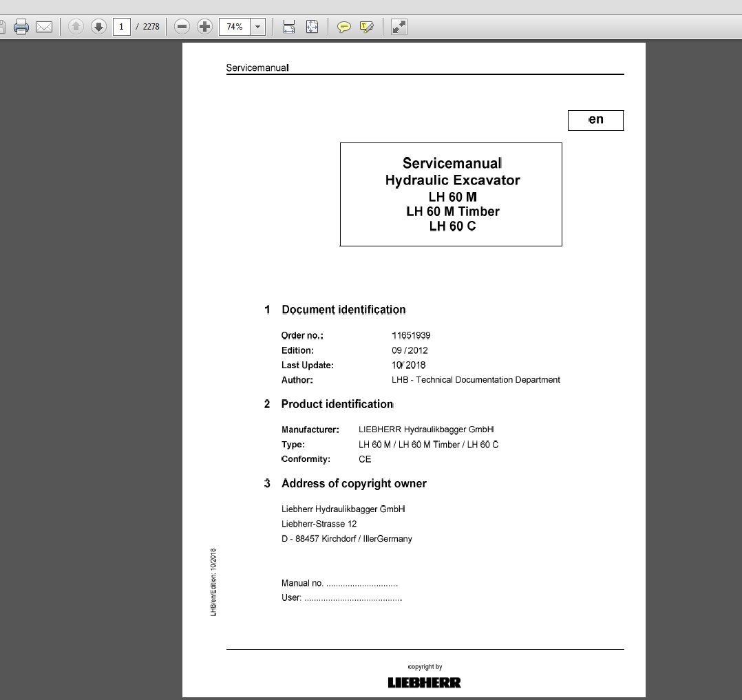 Liebherr Hydraulic Excavator LH 60M LH 60M Timber LH 60C Service Manual 11651939 1