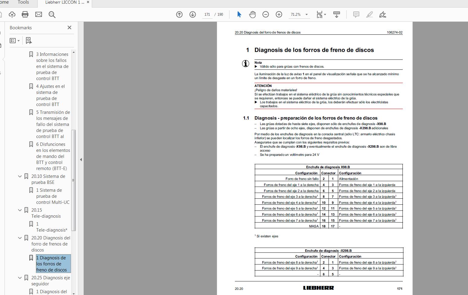 Liebherr LICCON 1 Diagnostics Operating Instructions DE 99900 11 10 4