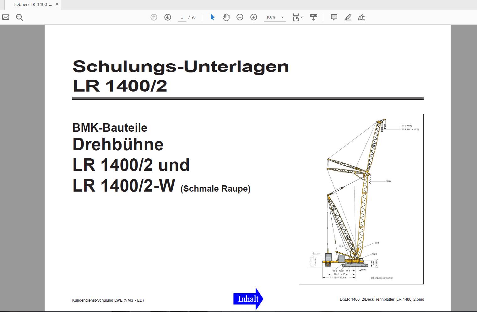 Liebherr LR 1400 2 BMK Training Documentation Outline of Components With Identification De 1