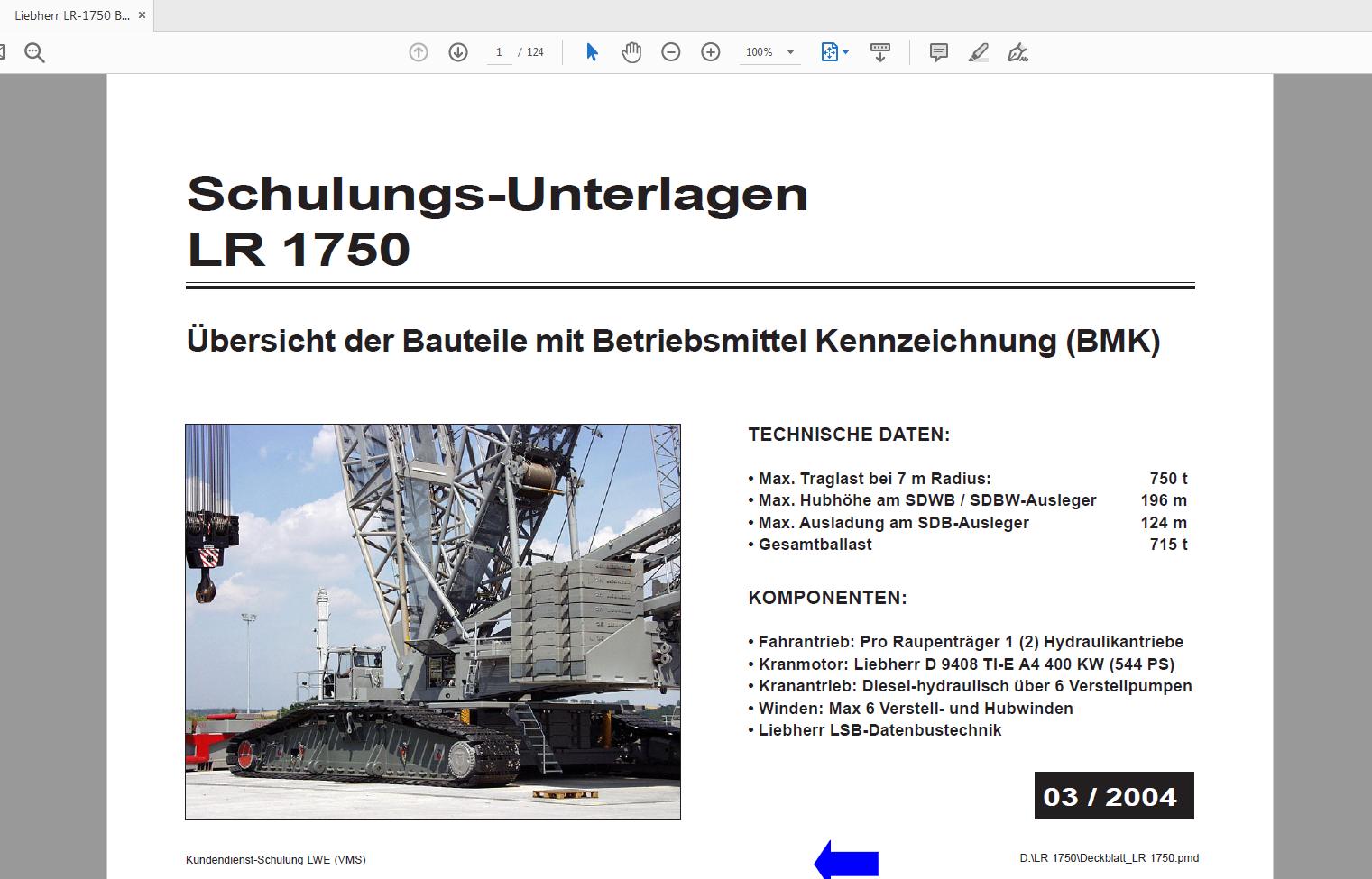 Liebherr LR 1750 BMK Training Documentation Outline of Components With Identification De 1