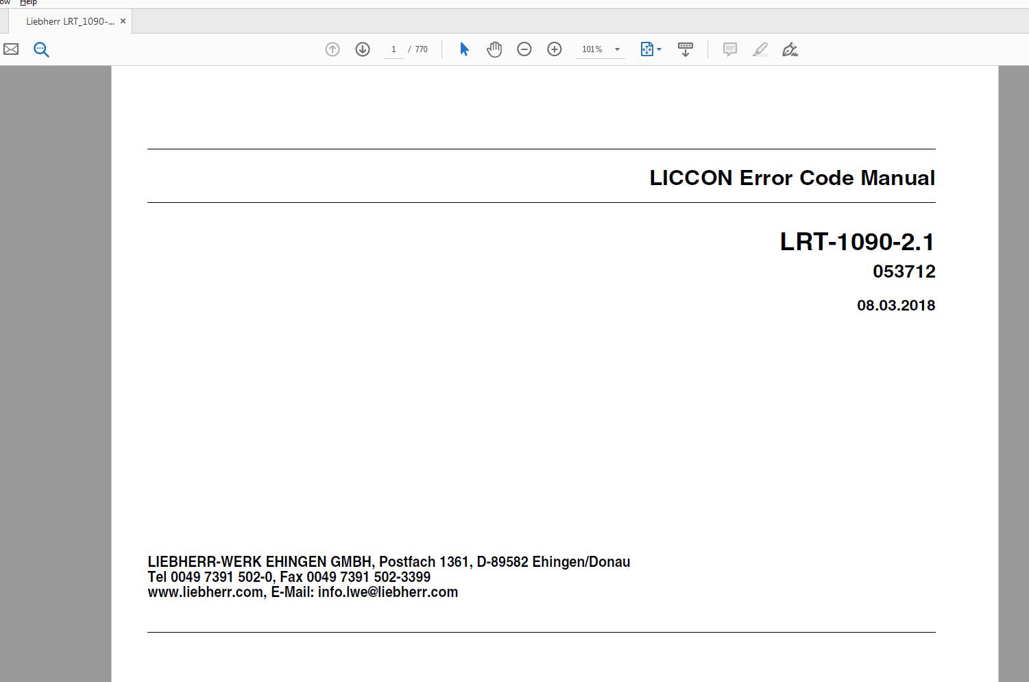 Liebherr LRT 1090 2.1 053712 LICCON Error Code Manual RU 1