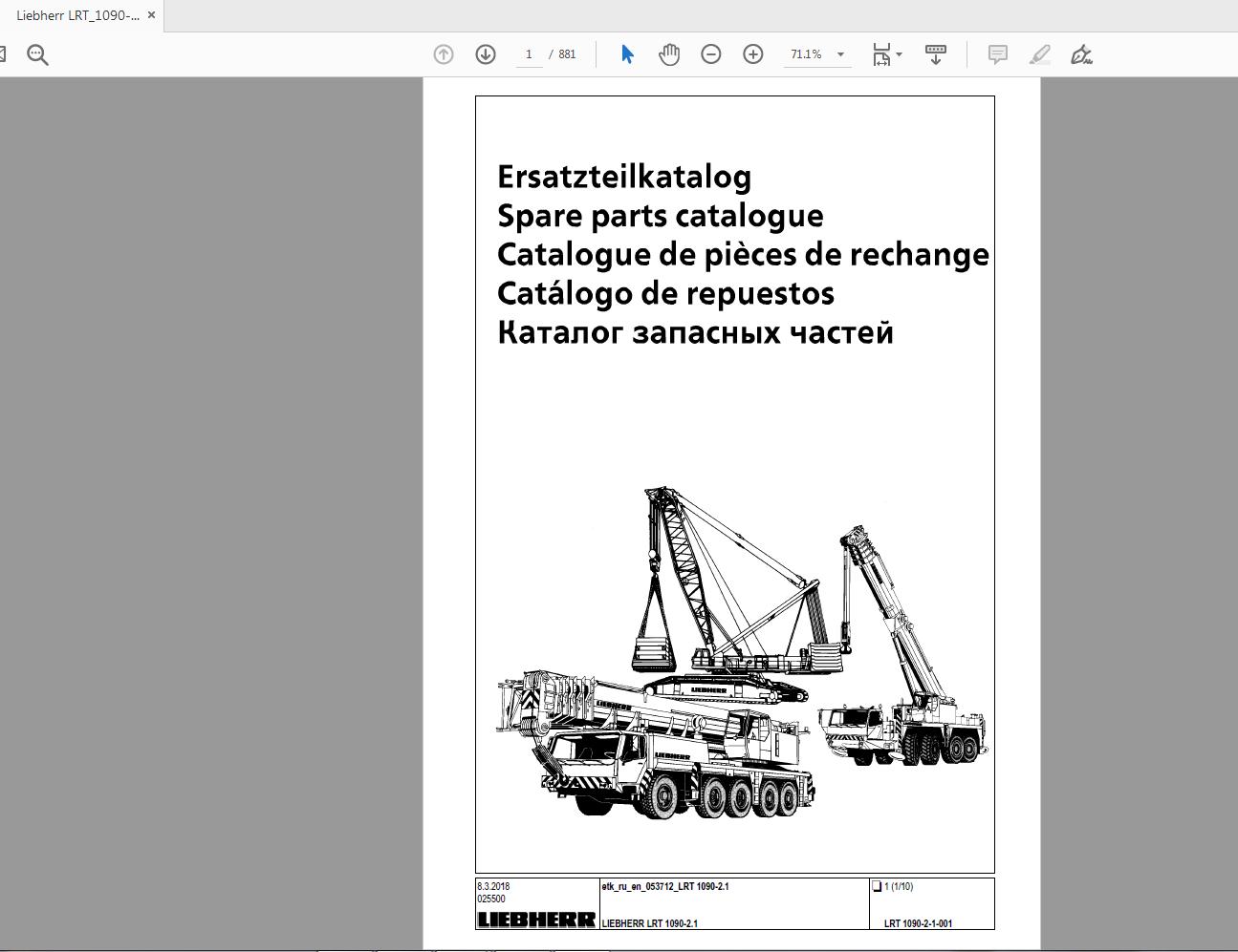 Liebherr LRT 1090 2.1 053712 Spare Parts Catalogue RU 1