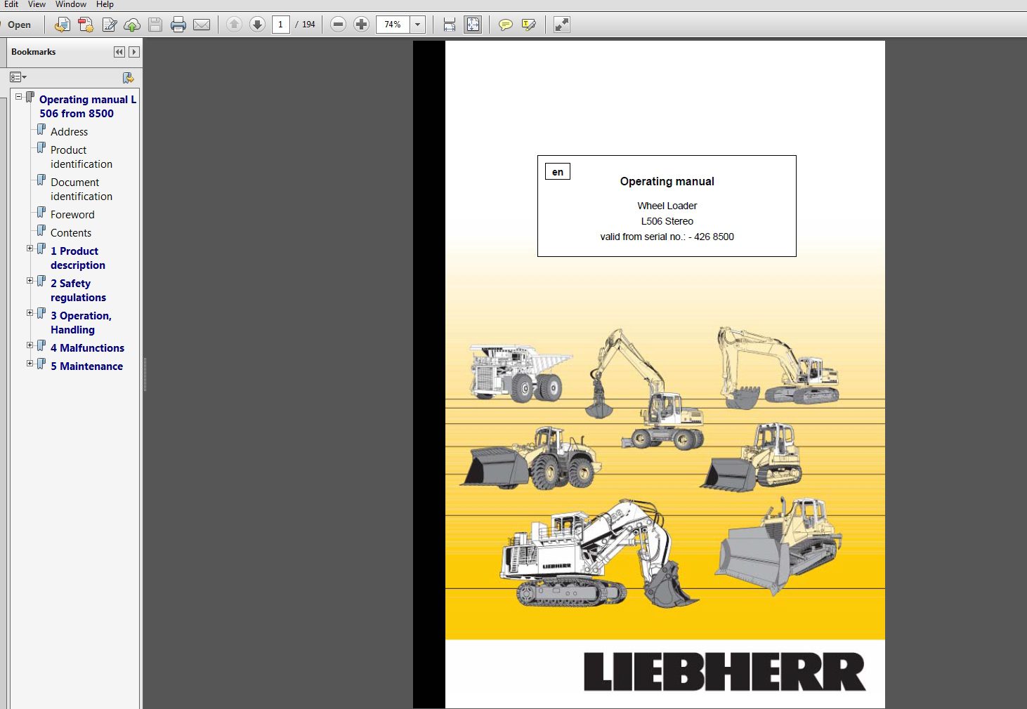 Liebherr Wheel Loader L506 Stereo 4268500 Operating Manual 06 2003 1