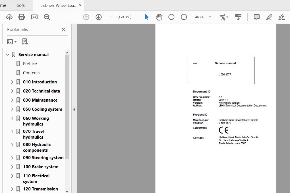 Liebherr Wheel Loader L506 1577 en Service Manual 1