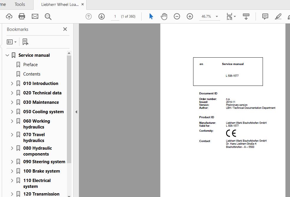Liebherr Wheel Loader L507 1577 Service Manual 1
