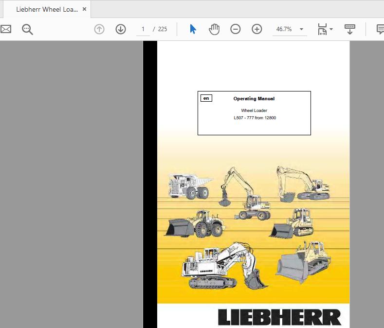 Liebherr Wheel Loader L507 777 from 12800 Operation Manual 1