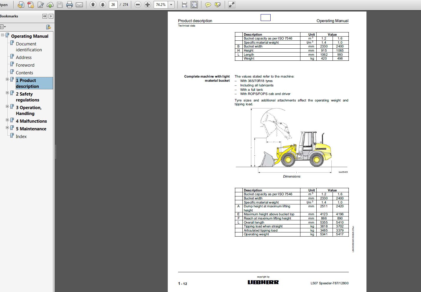 Liebherr Wheel Loader L507 Speeder 787 from 12800 Operating Manual 04 2009 2
