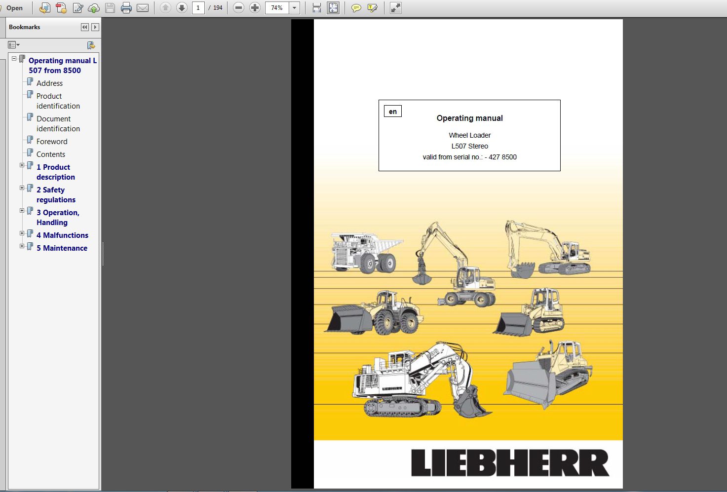 Liebherr Wheel Loader L507 Stereo 4278500 Operating Manual 06 2003 1