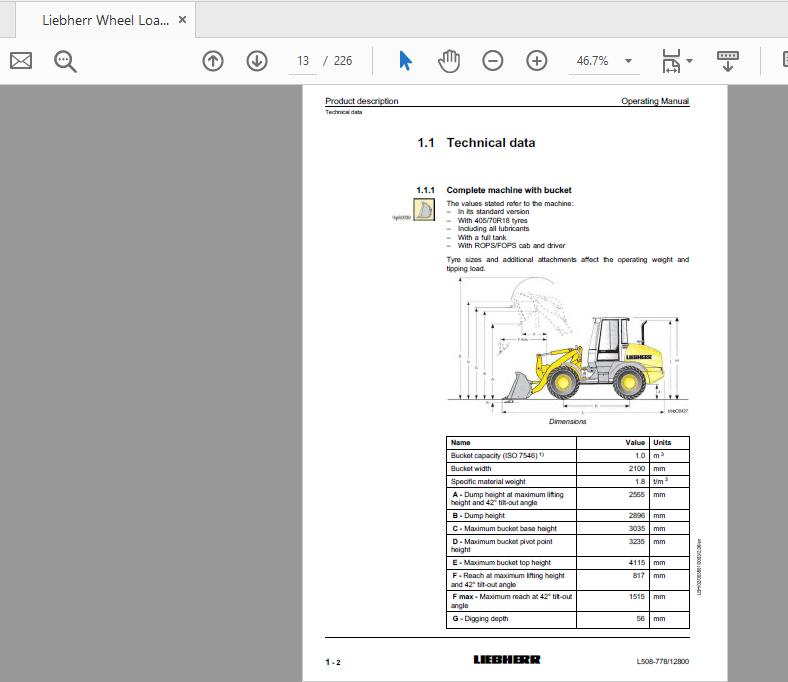 Liebherr Wheel Loader L508 778 from12800 Operation Manual 2