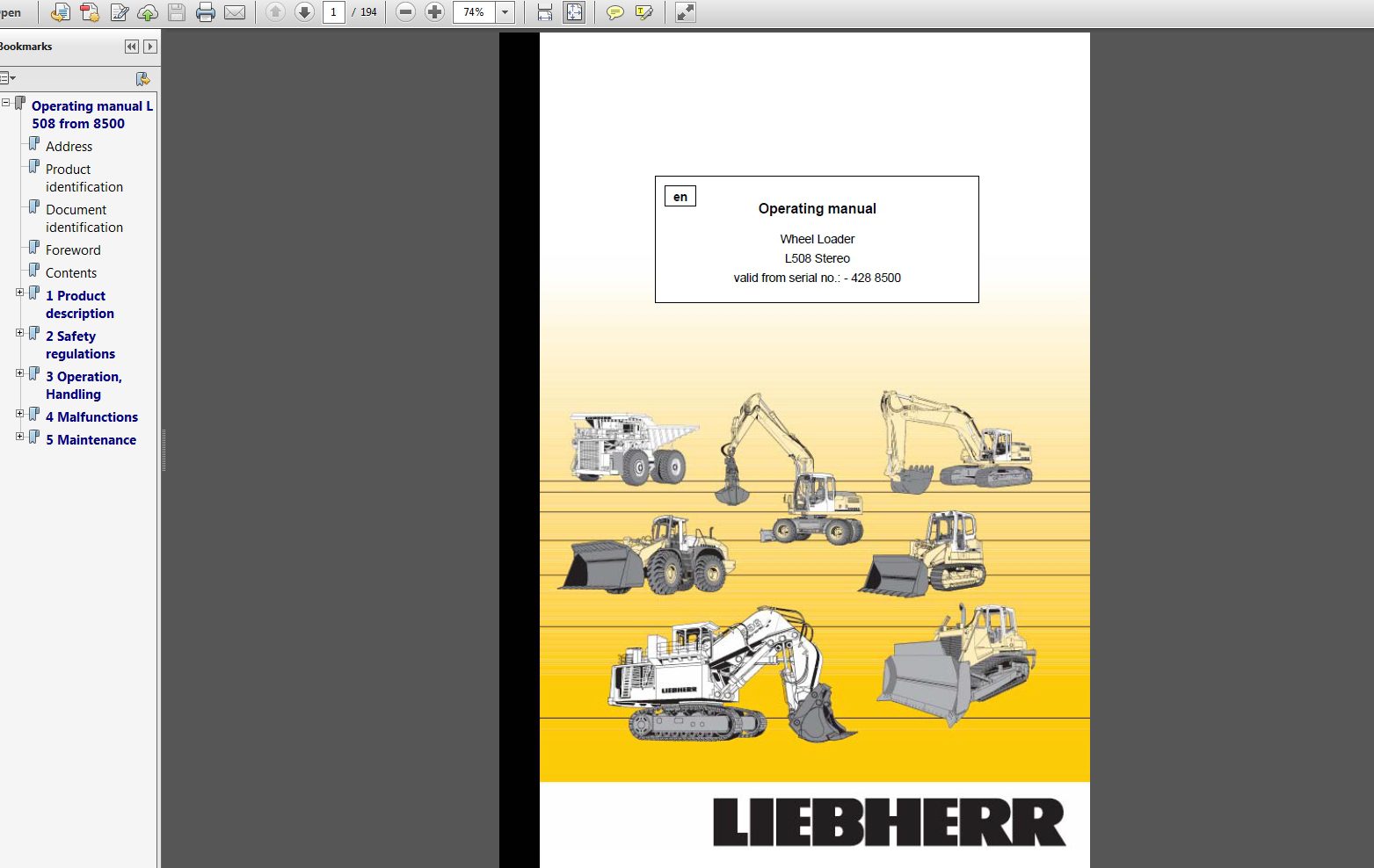 Liebherr Wheel Loader L508 Stereo 4288500 Operating Manual 06 2003 1