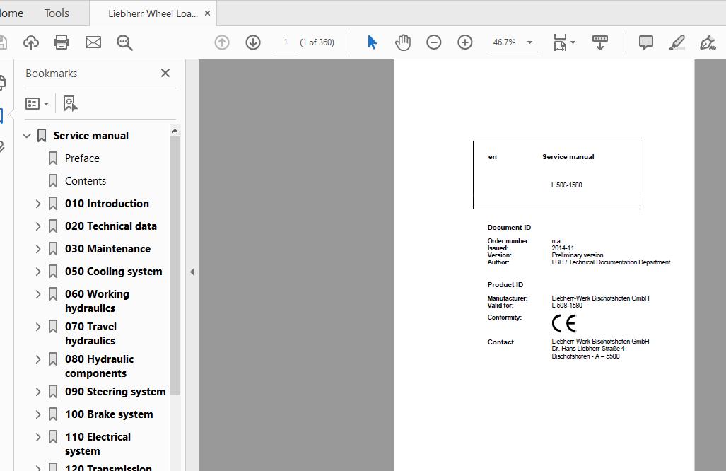 Liebherr Wheel Loader L508 1580 en Service Manual 1