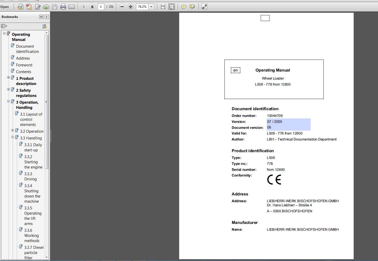 Liebherr Wheel Loader L508 778 from 12800 Operating Manual 07 2009 1