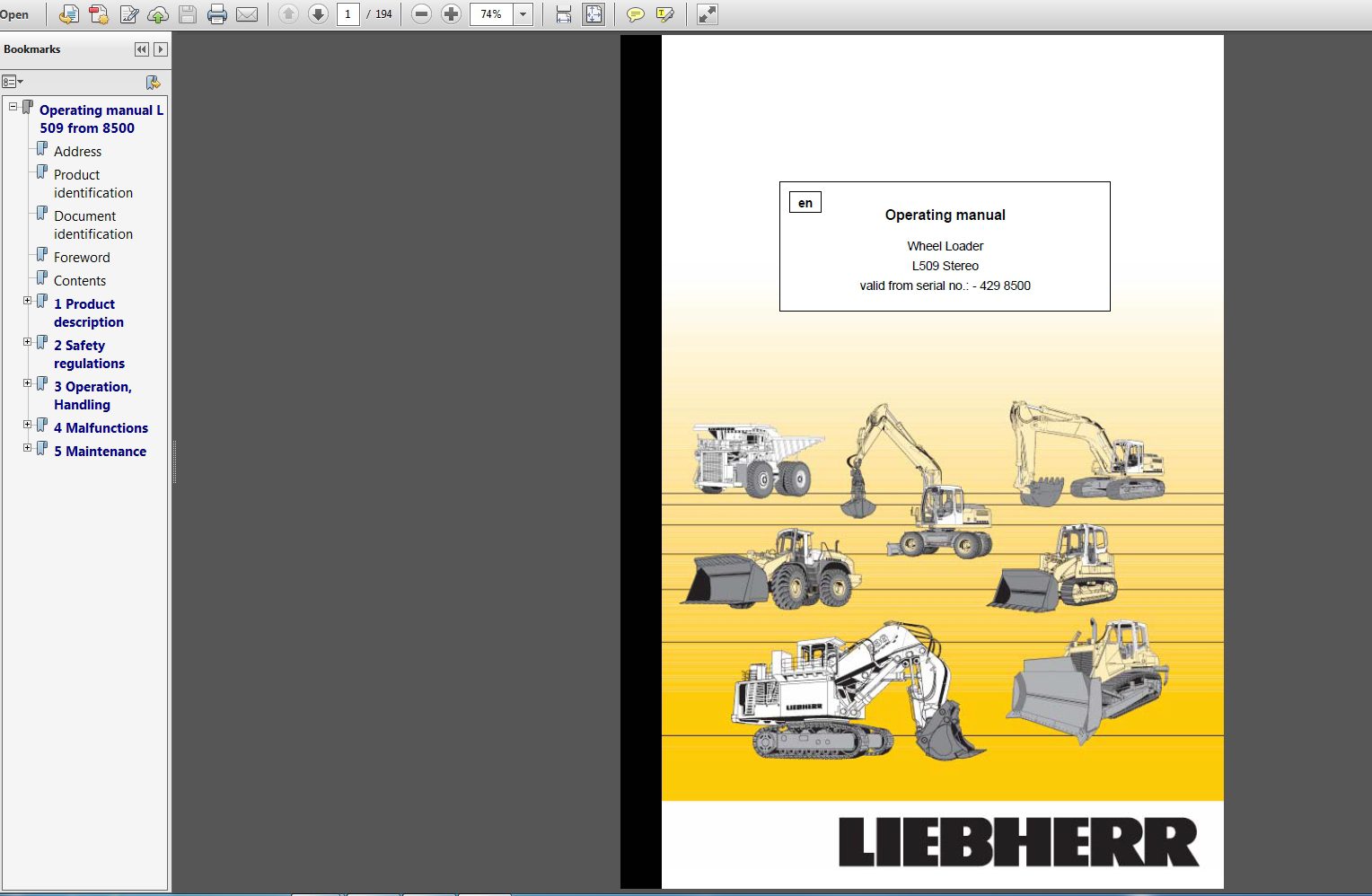 Liebherr Wheel Loader L509 Stereo 4298500 Operating Manual 06 2003 1