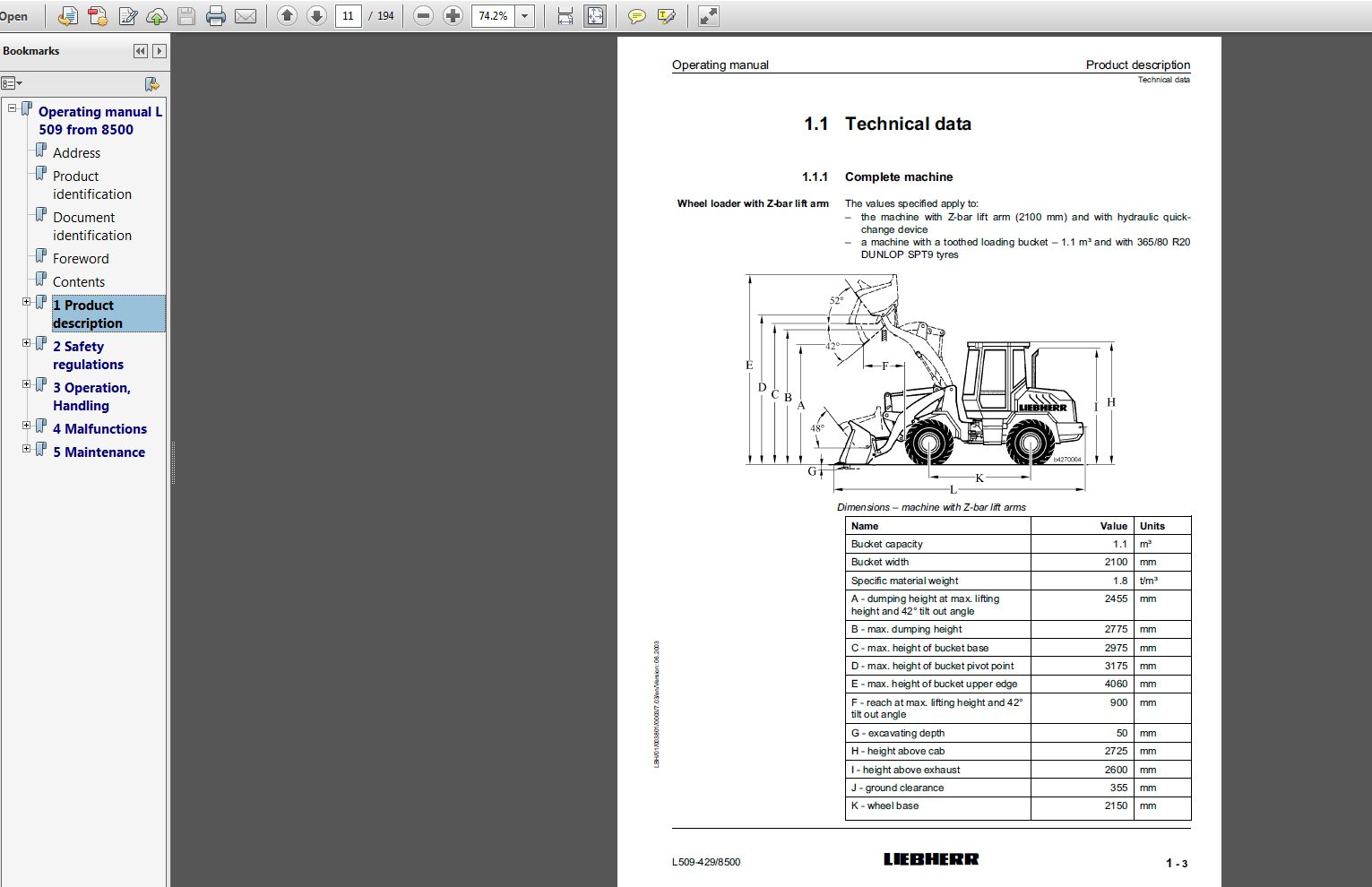 Liebherr Wheel Loader L509 Stereo 4298500 Operating Manual 06 2003 2
