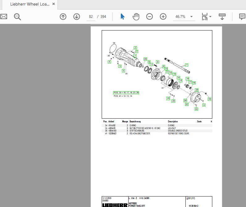 Liebherr Wheel Loader L514 Spare Parts List 3