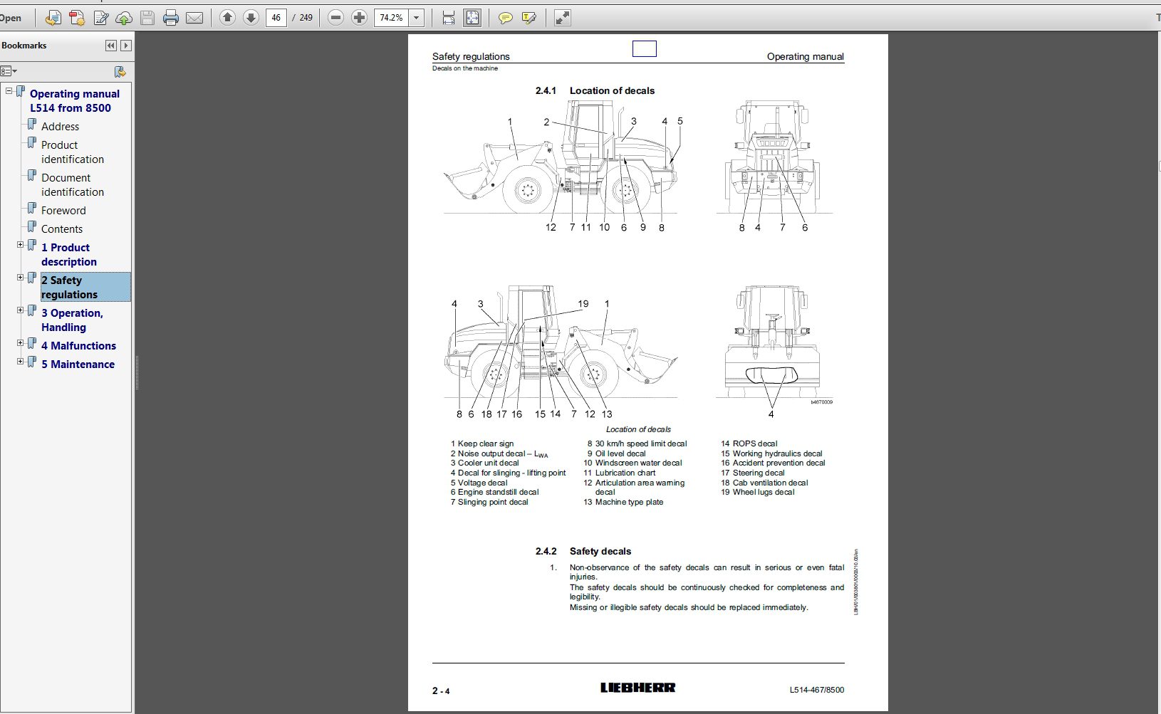Liebherr Wheel Loader L514 Stereo 4678500 Operating Manual 09 2003 2