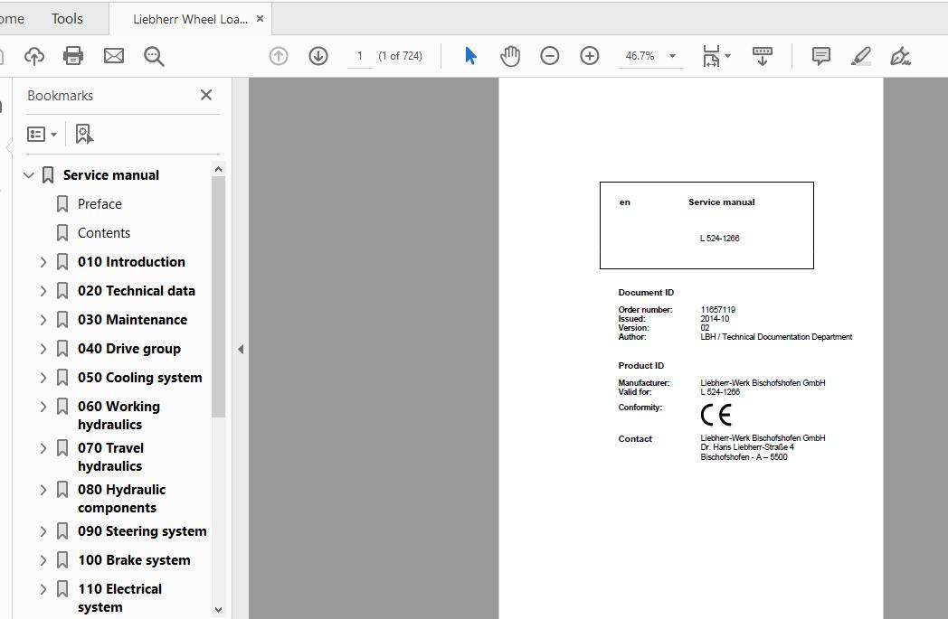 Liebherr Wheel Loader L524 1266 en Service Manual 1
