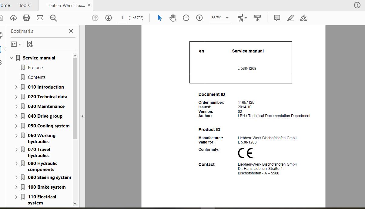 Liebherr Wheel Loader L538 1268 en Service Manual 1