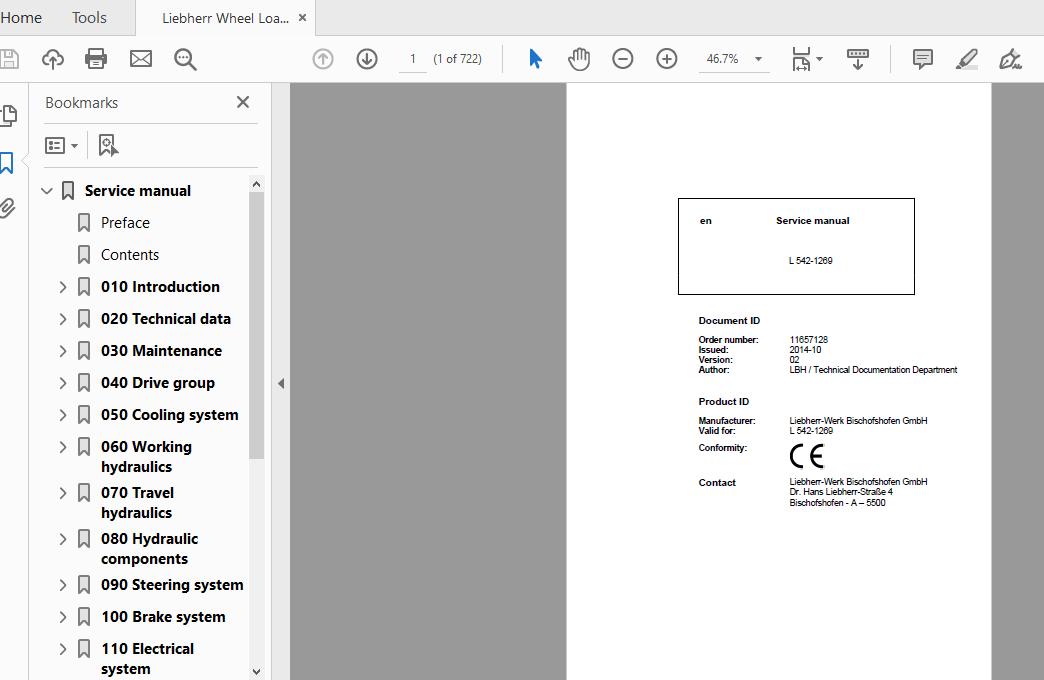 Liebherr Wheel Loader L542 1269 Service Manual 1