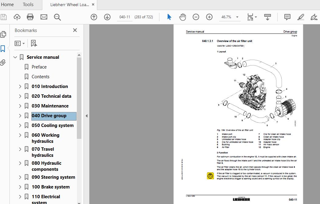 Liebherr Wheel Loader L542 1269 Service Manual 2