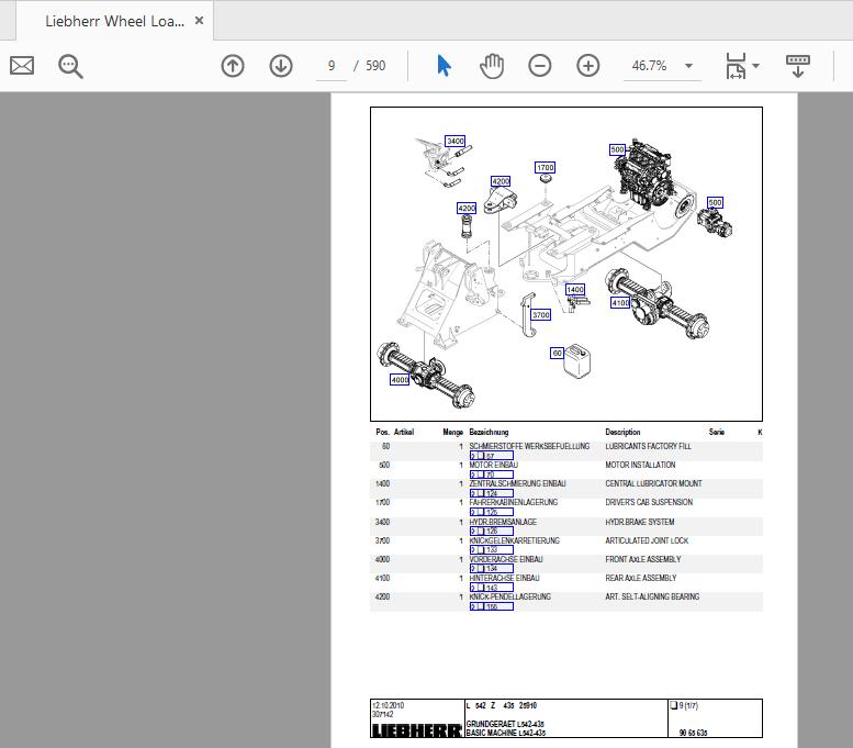 Liebherr Wheel Loader L542 Z43525910 Spare Parts List 2