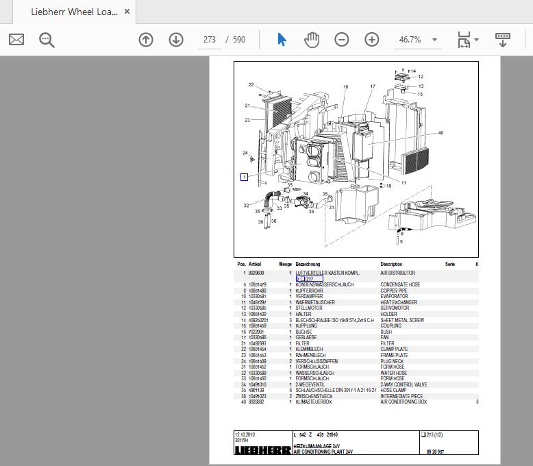Liebherr Wheel Loader L542 Z43525910 Spare Parts List 4