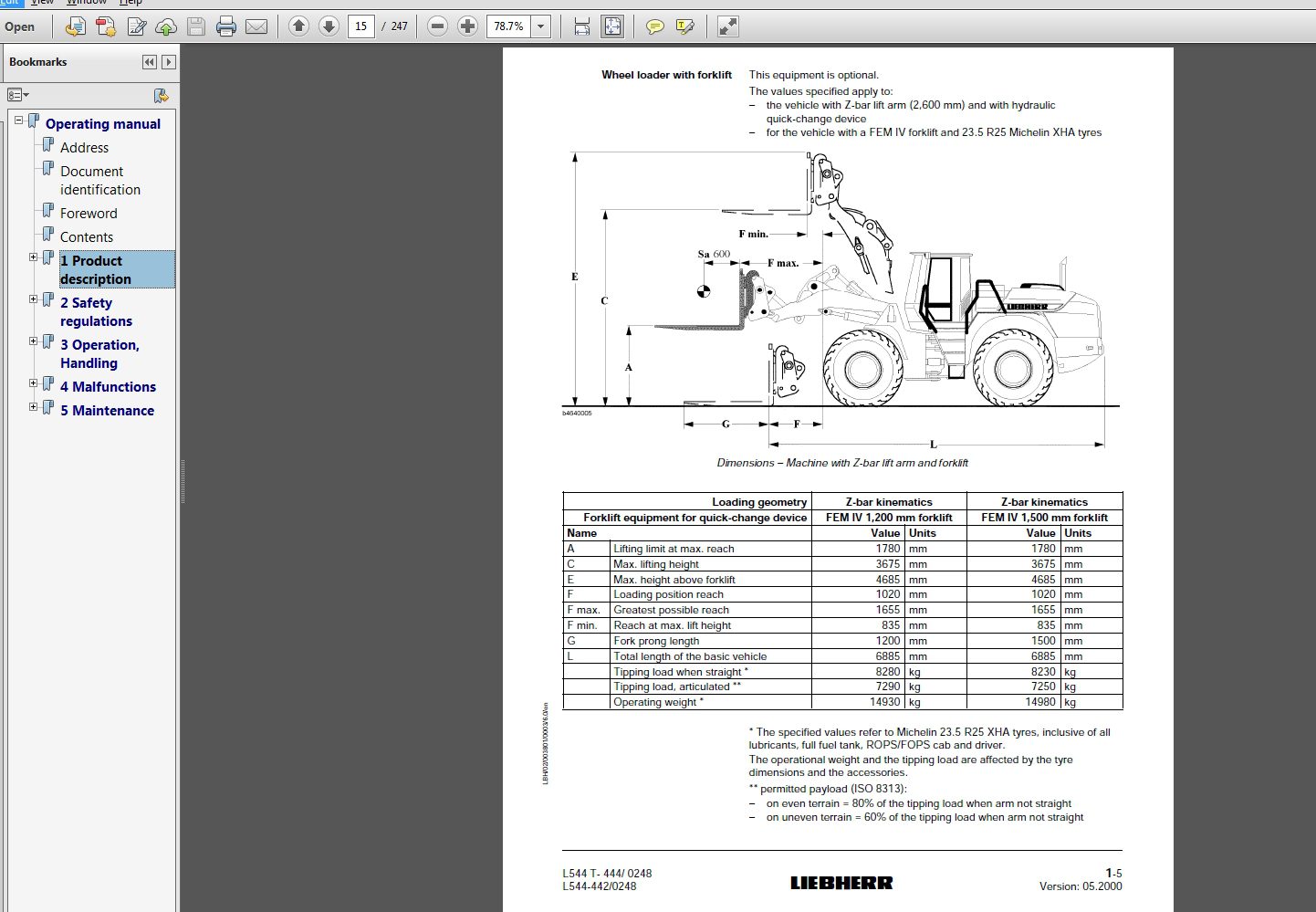 Liebherr Wheel Loader L544 4420248 4440248 Operating Manual 05 2000 2