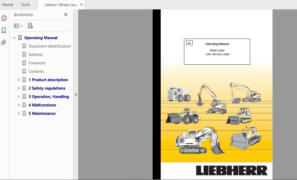 Liebherr Wheel Loader L554 453 12800 Operating Manual 1