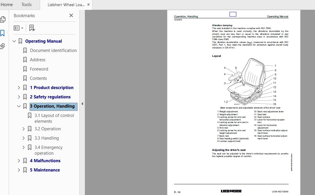 Liebherr Wheel Loader L554 453 12800 Operating Manual 3