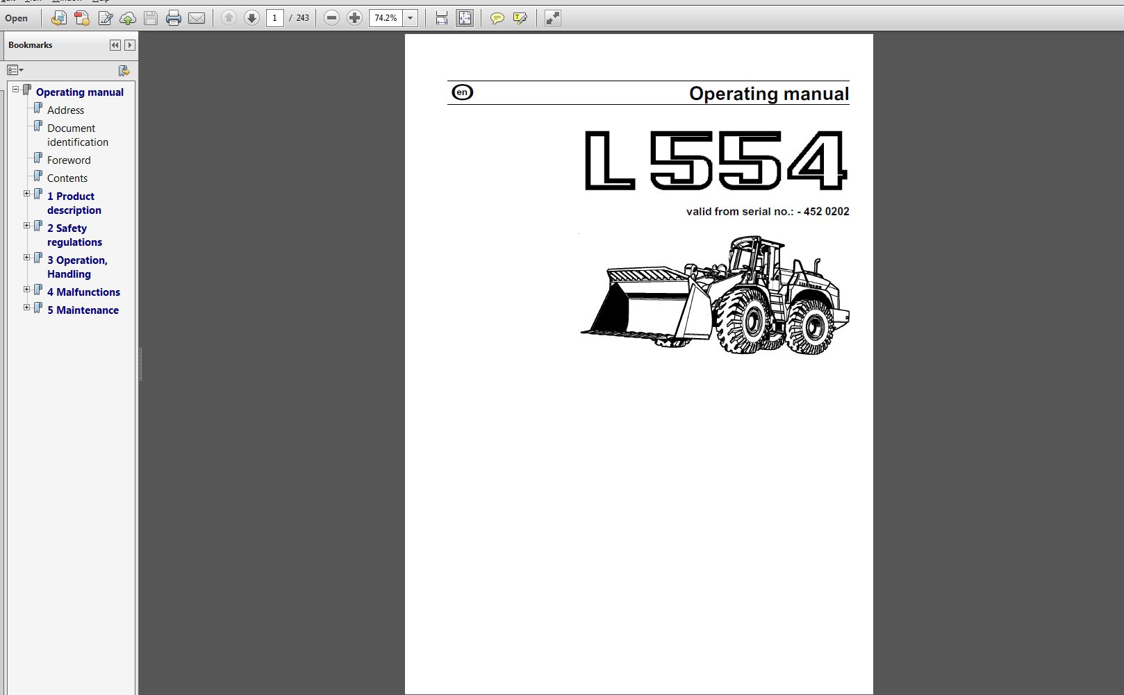 Liebherr Wheel Loader L554 4520202 Operating Manual 05 2000 1