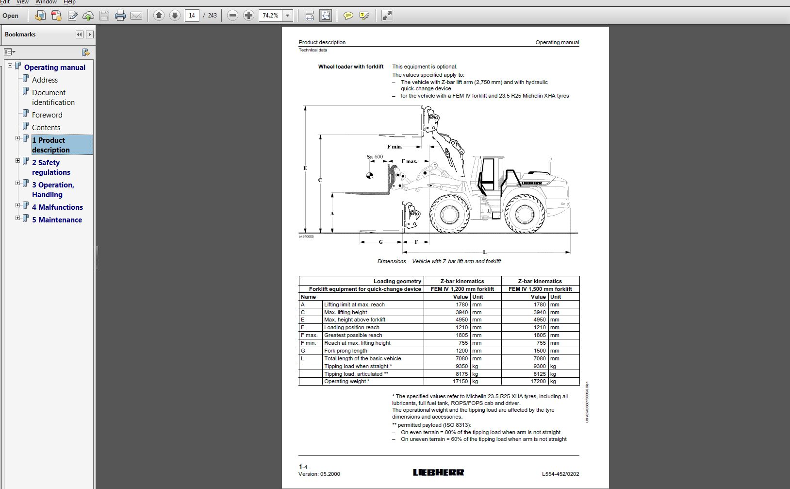 Liebherr Wheel Loader L554 4520202 Operating Manual 05 2000 2
