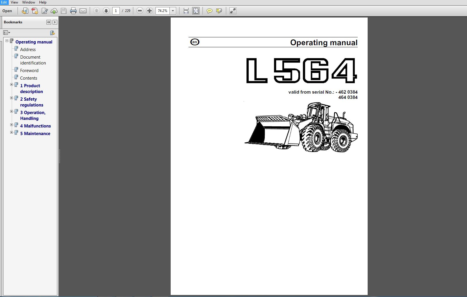 Liebherr Wheel Loader L564 4620384 4640384 Operating Manual 10 1999 1