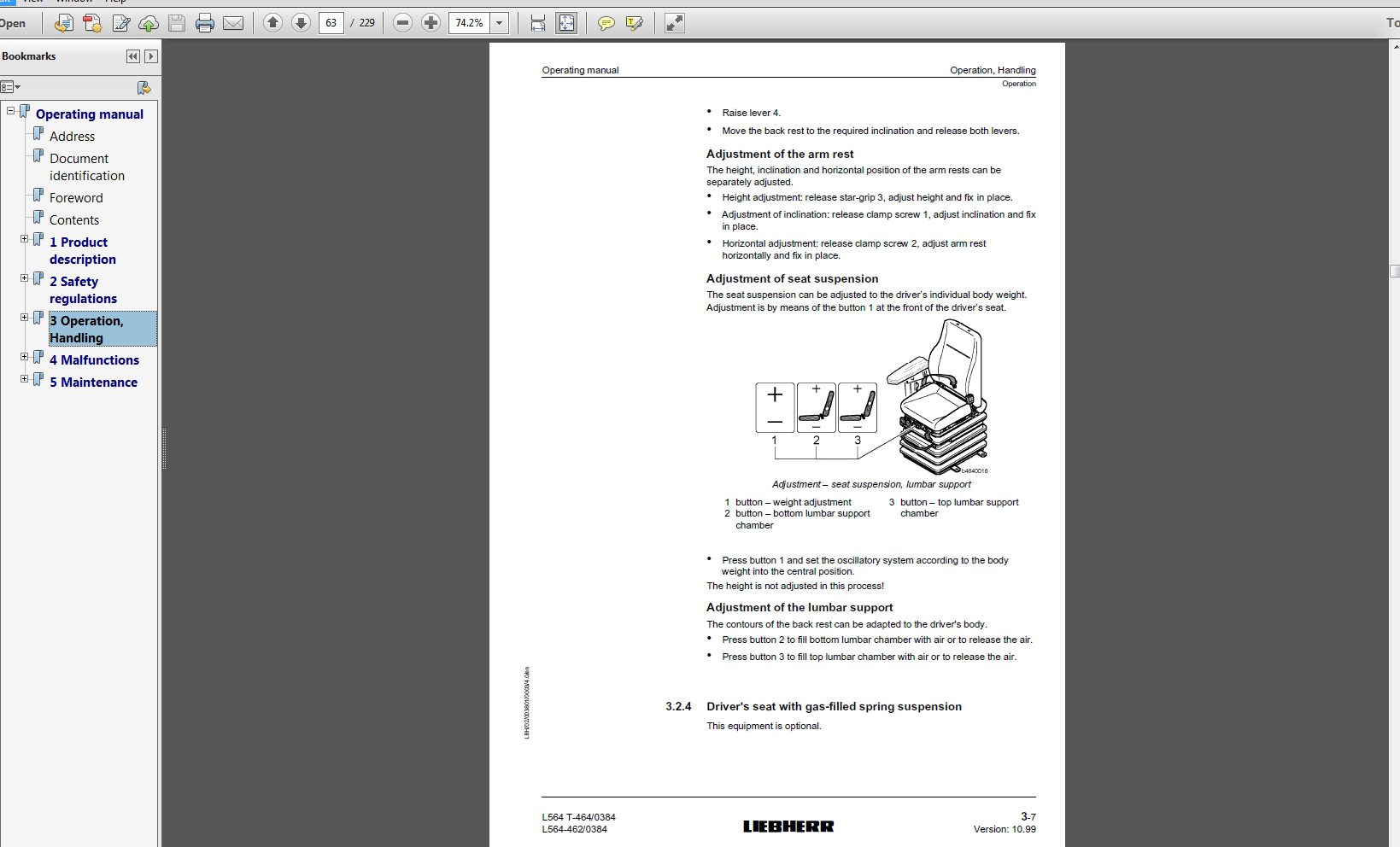 Liebherr Wheel Loader L564 4620384 4640384 Operating Manual 10 1999 3