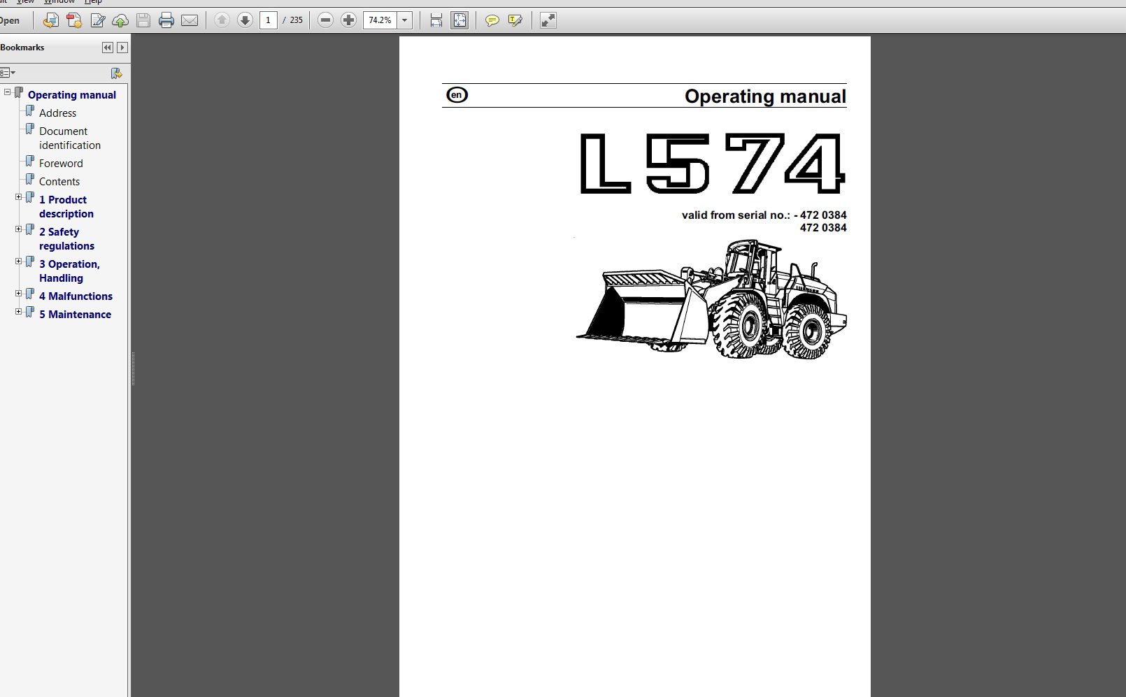 Liebherr Wheel Loader L574 4720384 Operating Manual 10 2001 1