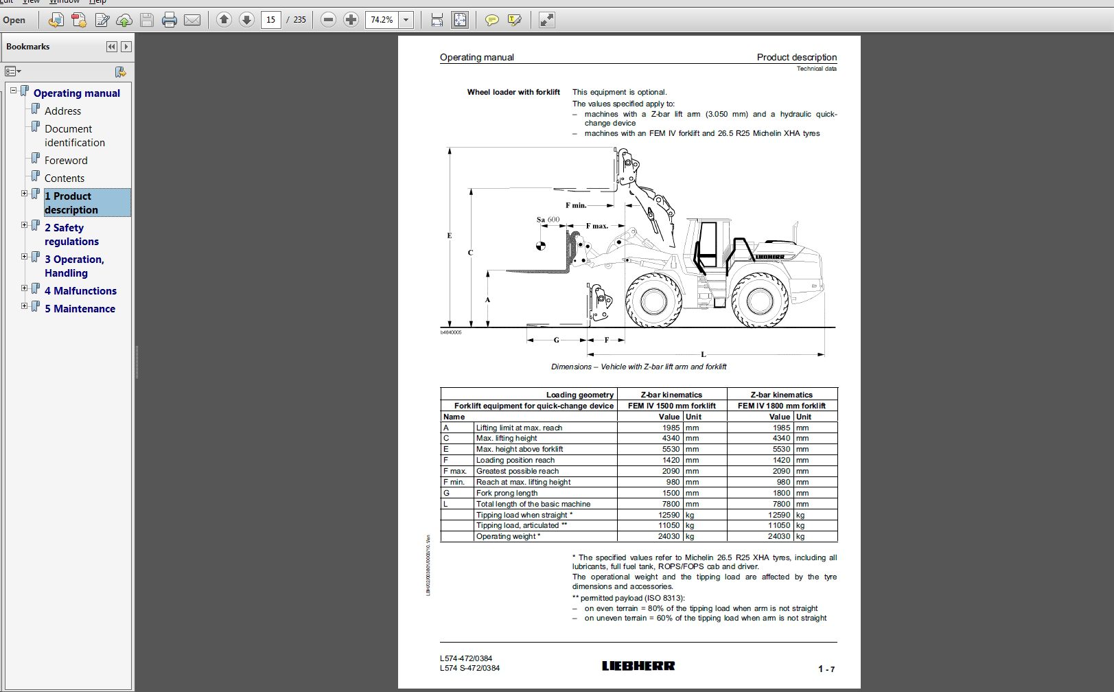 Liebherr Wheel Loader L574 4720384 Operating Manual 10 2001 2