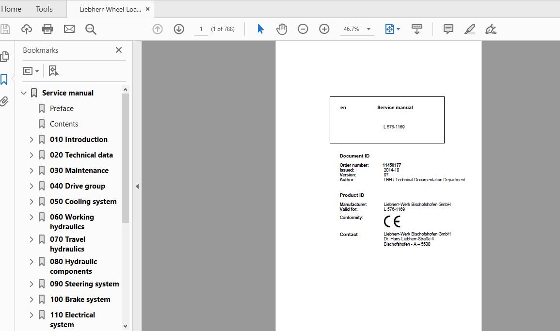 Liebherr Wheel Loader L576 1169 Service Manual 1