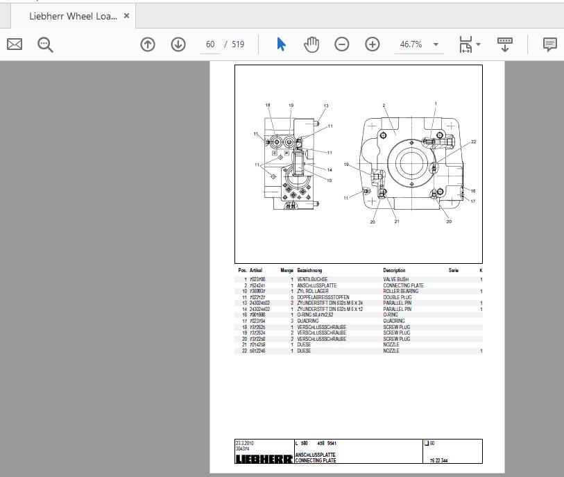 Liebherr Wheel Loader L580 4589541 EN DE Spare Parts List 2