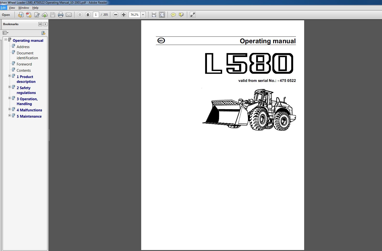Liebherr Wheel Loader L580 4750522 Operating Manual 10 2001 1