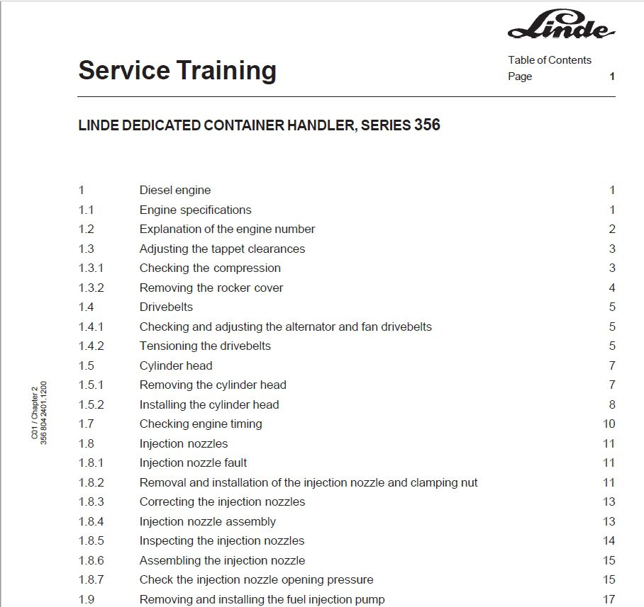 Linde Dedicated Container Handler C 360 C 400 H 420 H 460 Series 356 Service Training 2