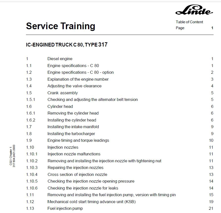 Linde IC Engined Truck C80 Series 317 Service Training 2