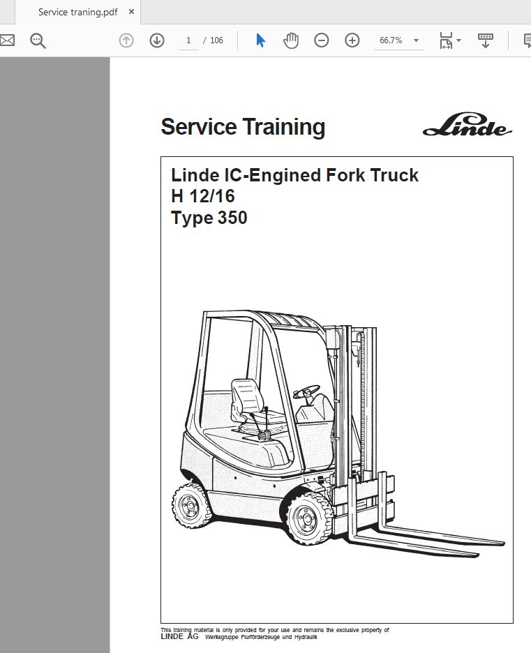 Linde IC Engined Truck H 1216 Type 350 Service Training 1