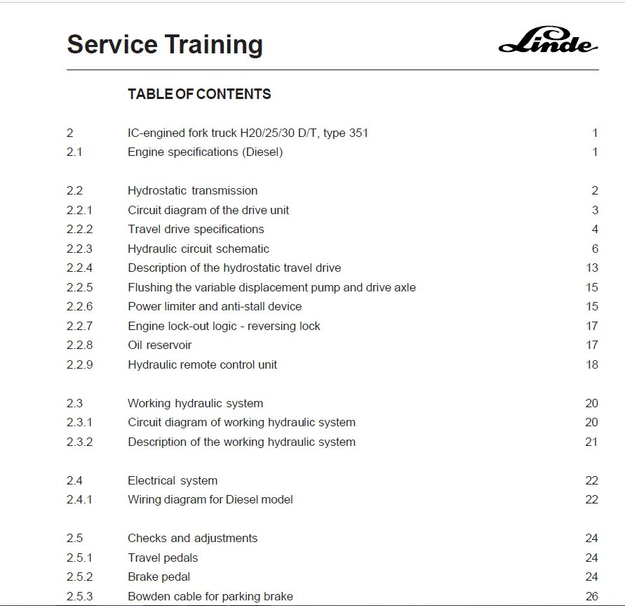 Linde IC Engined Truck H 202530 Type 351 Service Training 2 1