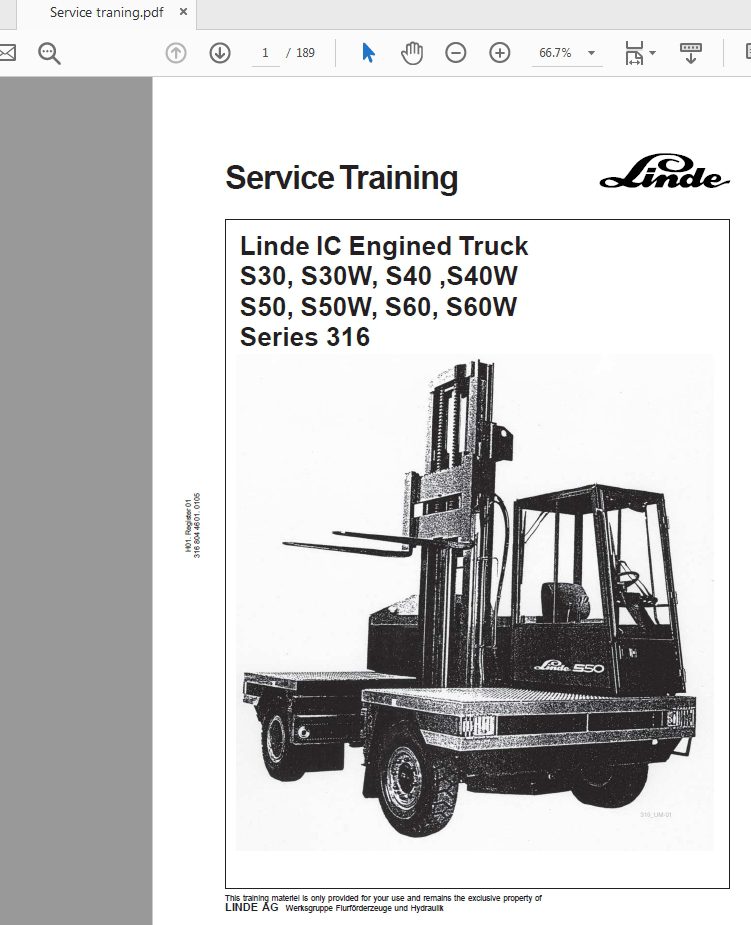 Linde IC Engined Truck S30 S30W S40 S40W S50 S50W S60 S60W Series 316 Service Training 1