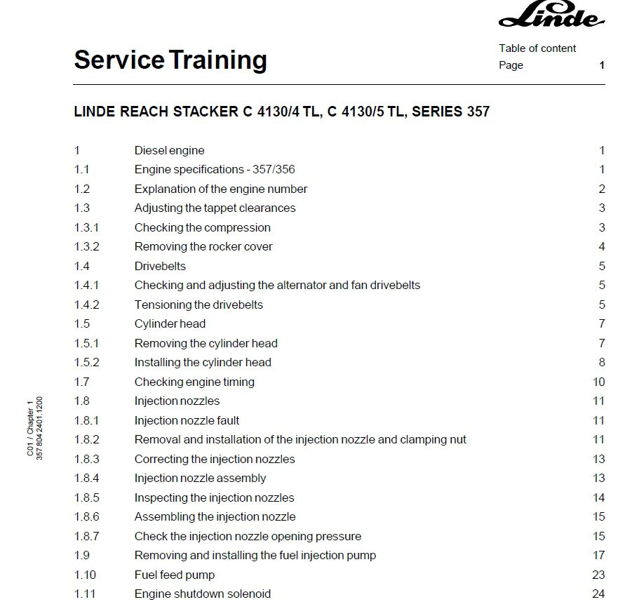 Linde Reach Stacker C 41304 TL C 41305 TL Series 357 Service Training 2