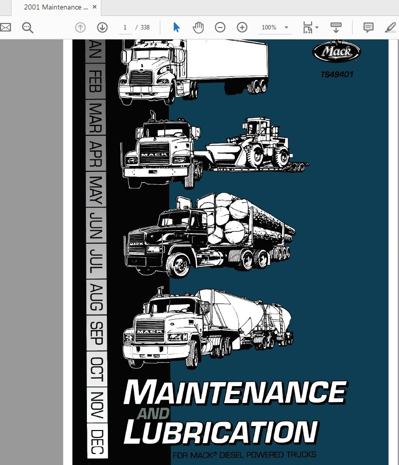 Mack 2001 TS49401 Maintenance and Lubrication Operators Manual 1