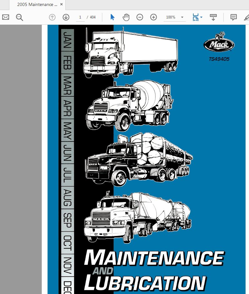 Mack 2005 TS49405 Maintenance and Lubrication Operators Manual 1