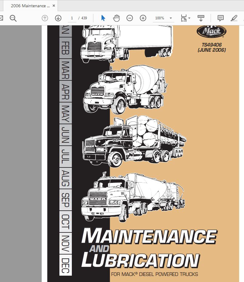 Mack 2006 TS49406 Maintenance and Lubrication Operators Manual 1