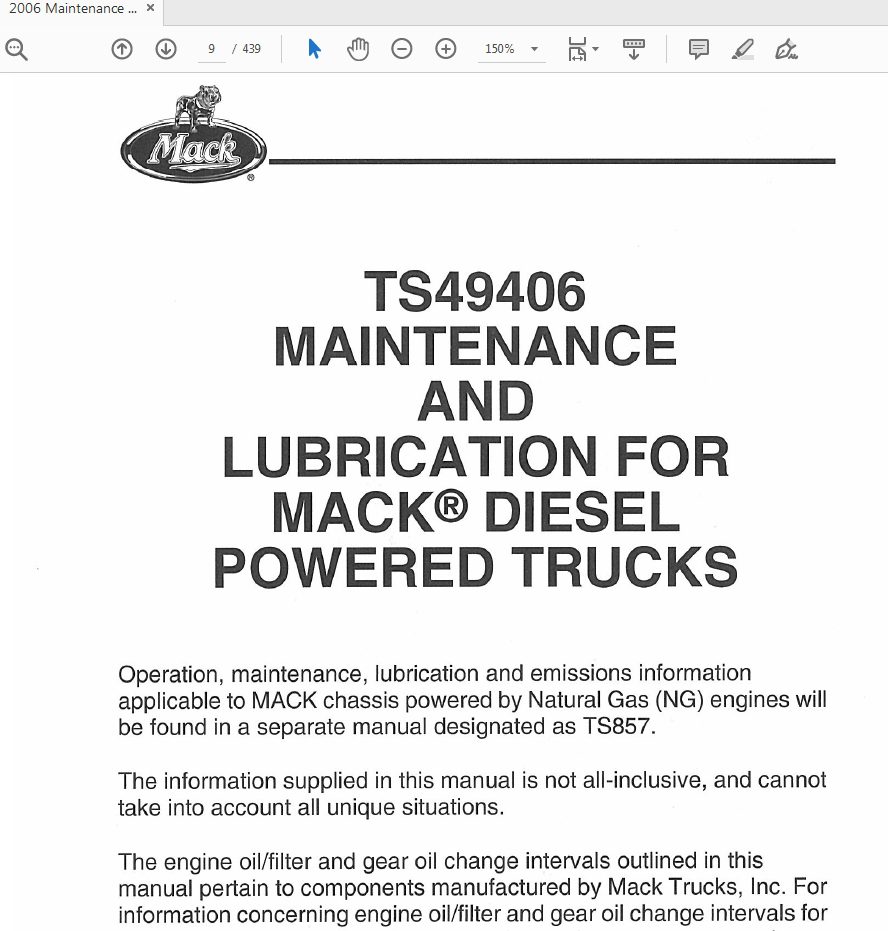 Mack 2006 TS49406 Maintenance and Lubrication Operators Manual 2