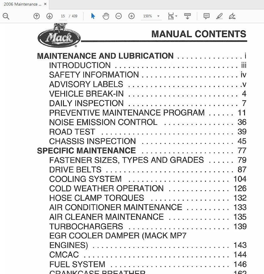 Mack 2006 TS49406 Maintenance and Lubrication Operators Manual 3