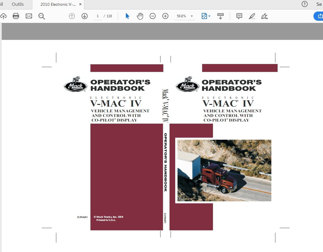Mack 2010 Electronic V MAC IV Vehicle MgmtControl w Co Pilot Display Operators Manual 1